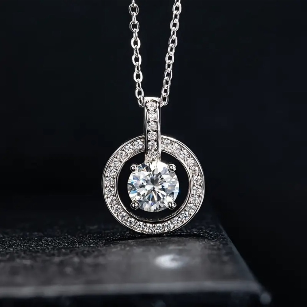 1CT Moissanite Pendant Platinum Plated Necklace - Picture 1 of 4